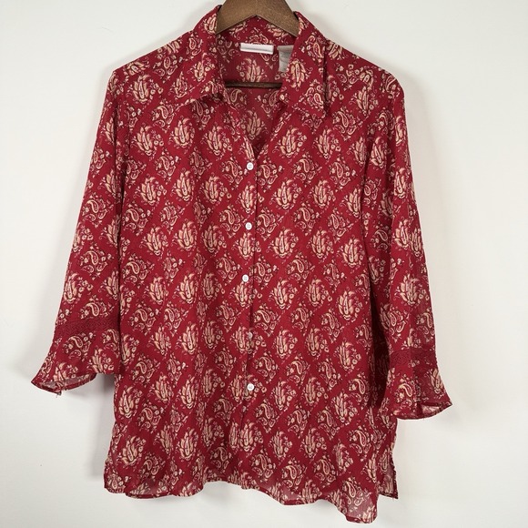 Liz Claiborne Tops - Liz Claiborne Women's Blouse Button Down Shirt Sheer Paisley Crinkled Size 14W